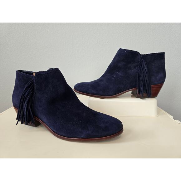 Sam Edelman Navy Suede Ankle Booties w/ Tassels Size 9.5 Boho Chic Fall Fashion - Picture 1 of 7
